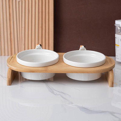 Μπολ γάτας με ξύλινη βάση