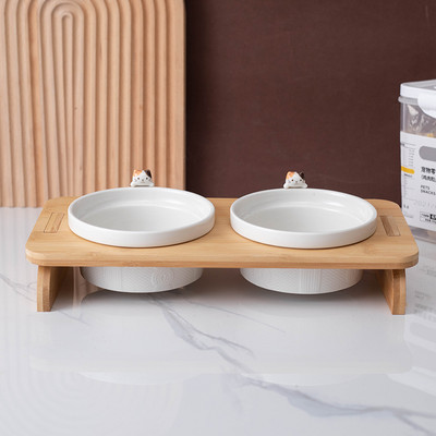 Μπολ γάτας με ξύλινη βάση