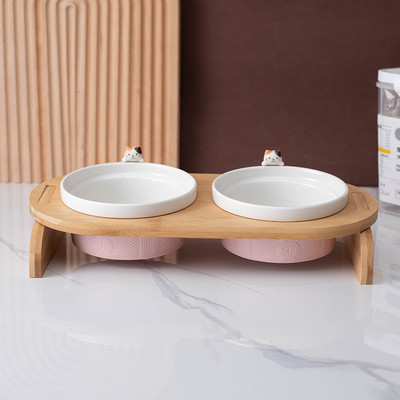 Μπολ γάτας με ξύλινη βάση