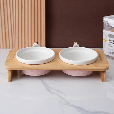 Μπολ γάτας με ξύλινη βάση