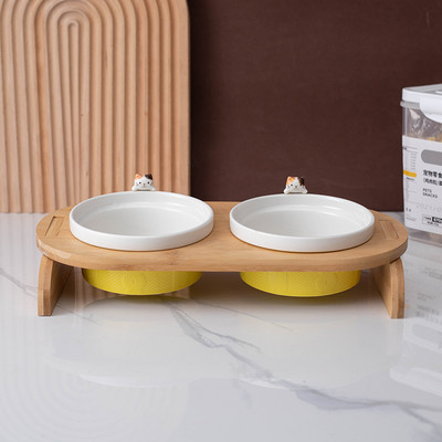 Μπολ γάτας με ξύλινη βάση