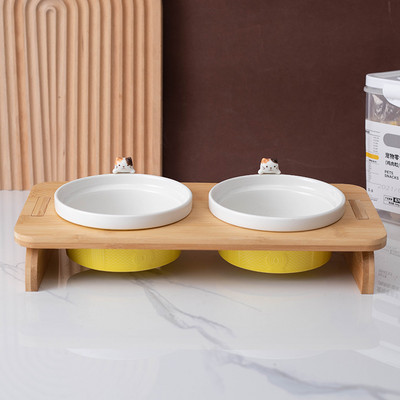 Μπολ γάτας με ξύλινη βάση