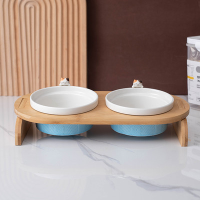 Μπολ γάτας με ξύλινη βάση