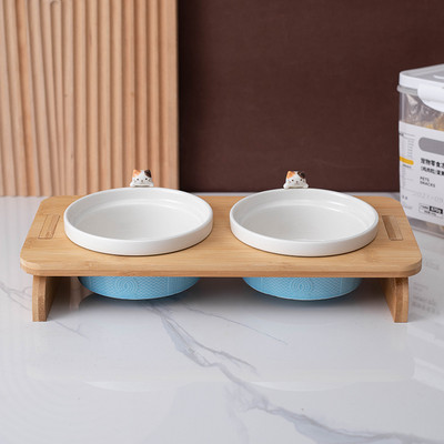 Μπολ γάτας με ξύλινη βάση