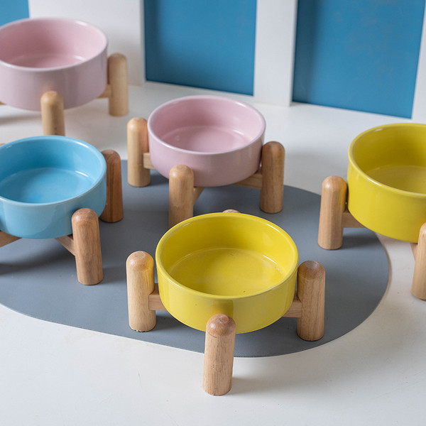 Keraamiline kauss koos alusega kassitoidu jaoks