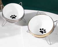 Suport metalic cu bol ceramic pentru hrana pisicilor