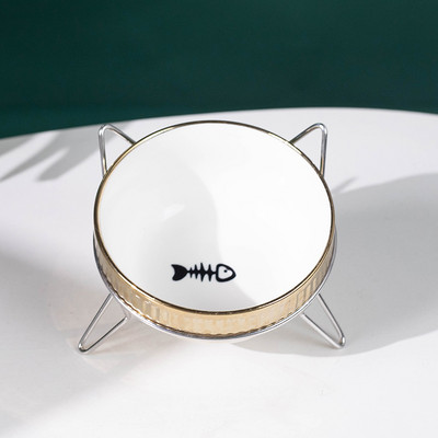 Suport metalic cu bol ceramic pentru hrana pisicilor