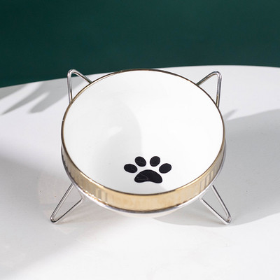 Suport metalic cu bol ceramic pentru hrana pisicilor