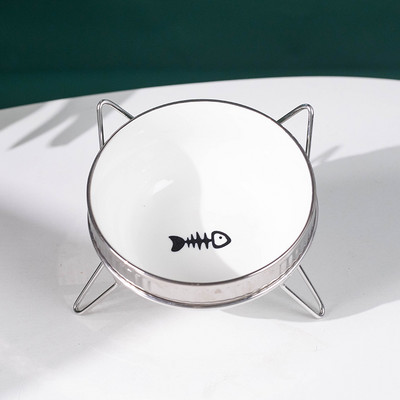 Suport metalic cu bol ceramic pentru hrana pisicilor