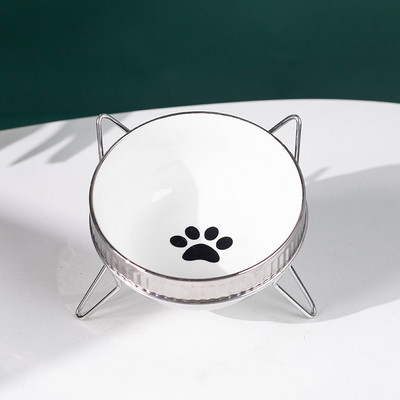 Suport metalic cu bol ceramic pentru hrana pisicilor