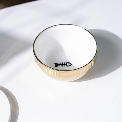 Suport metalic cu bol ceramic pentru hrana pisicilor