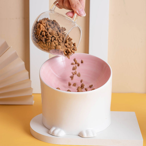 Bol din ceramică cu o pantă pentru hrana pisicilor