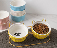 Μεταλλική βάση με μπολ για φαγητό και νερό για γάτες