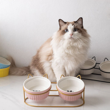 Μεταλλική βάση με μπολ για φαγητό και νερό για γάτες