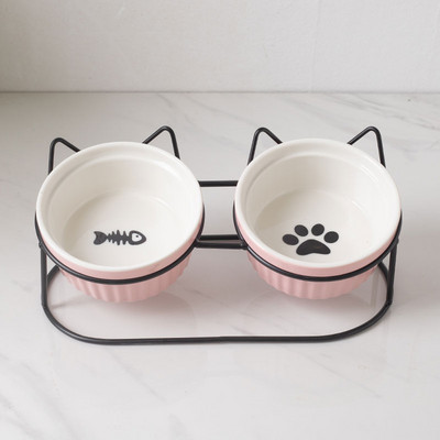 Μεταλλική βάση με μπολ για φαγητό και νερό για γάτες