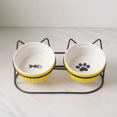 Μεταλλική βάση με μπολ για φαγητό και νερό για γάτες