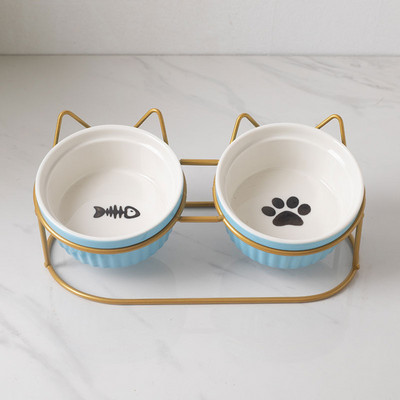 Μεταλλική βάση με μπολ για φαγητό και νερό για γάτες