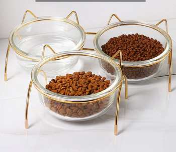 Διαφανές μπολ με τροφή για γάτες με βάση