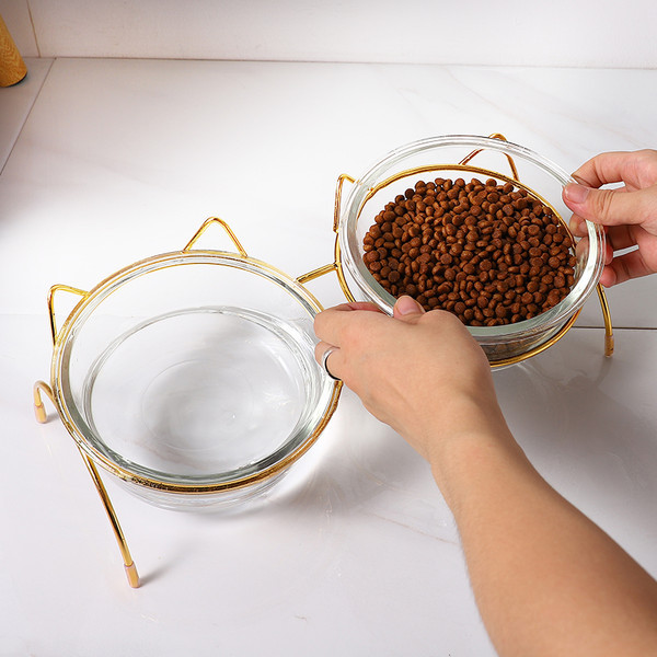 Bol transparent pentru hrana pisicii cu suport