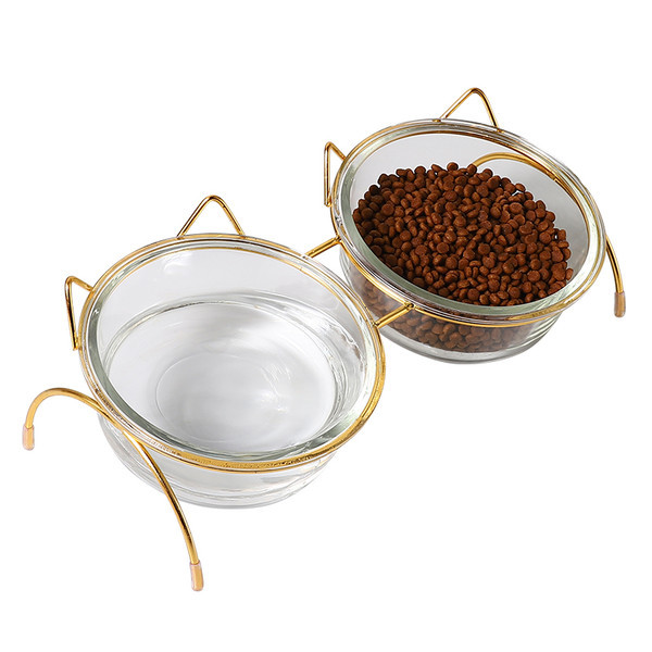 Bol transparent pentru hrana pisicii cu suport