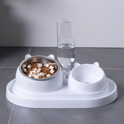 Bol dublu pentru pisici cu doua compartimente pentru mancare si apa