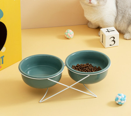 Διπλό κεραμικό μπολ για γατοτροφή
