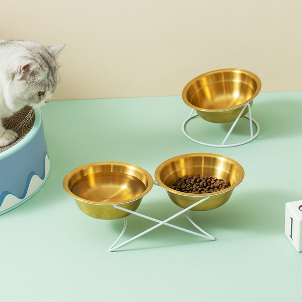 Bol pentru pisici din oțel inoxidabil cu suport