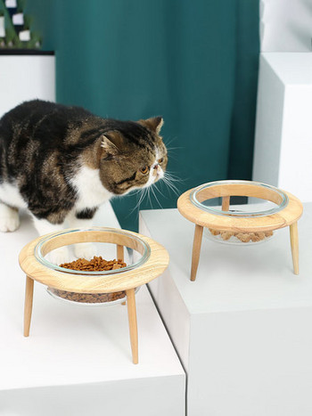 Μπολ φαγητού ή νερού με ξύλινη βάση για γάτες