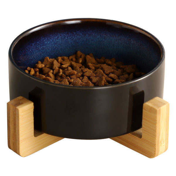 Bol din ceramică pentru mâncare pentru pisici cu suport din lemn