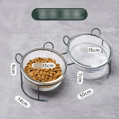 Γυάλινο μπολ φαγητού με βάση σε δύο μοντέλα για γάτες