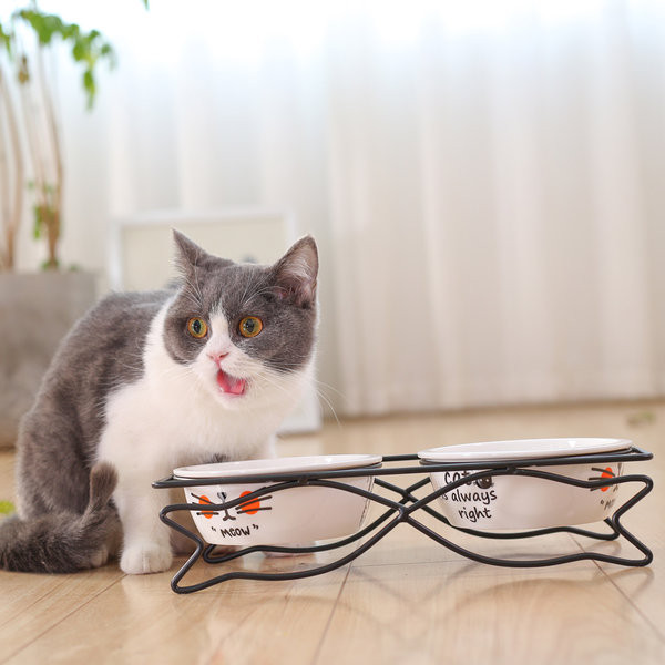 Кръгли купи с метална стойка за котешка храна