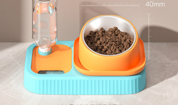 Bol de mâncare pentru pisici și dozator de apă - 2 în 1