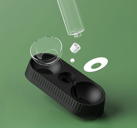 Bol de sticla pentru mancare pentru pisici cu baza din plastic