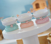 Керамична купа за храна на домашни любимци с декорация цвете