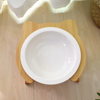 Bol rotund din ceramică cu suport din lemn