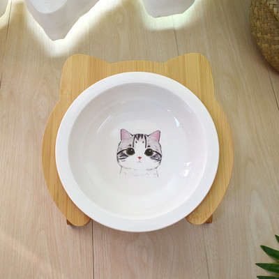 Bol rotund din ceramică cu suport din lemn