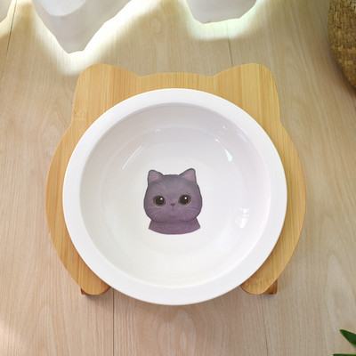 Bol rotund din ceramică cu suport din lemn