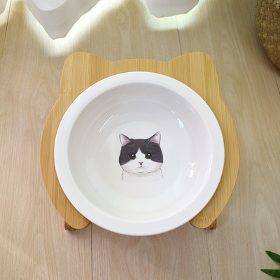 Bol rotund din ceramică cu suport din lemn