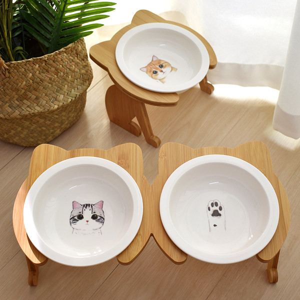 Bol rotund din ceramică cu suport din lemn