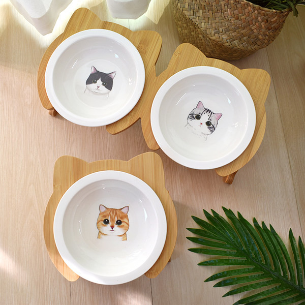 Bol rotund din ceramică cu suport din lemn