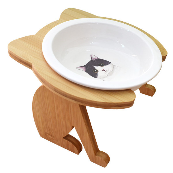 Bol rotund din ceramică cu suport din lemn