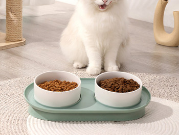 Двойна керамична купа за храна на котки