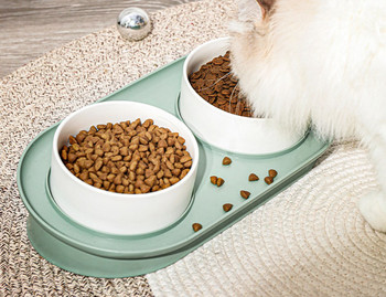 Двойна керамична купа за храна на котки