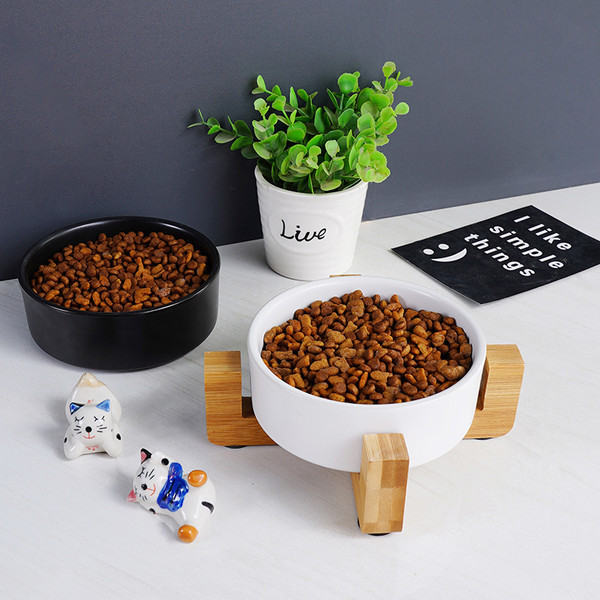 Bol din ceramică pentru pisici castron dublu castron pentru pisici imitație pentru hrană pentru pisici și castron cu orez castron anti-luptă pentru câini castron cu apă pentru animale de companie