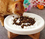 Керамична купа с стойка за храна на котки