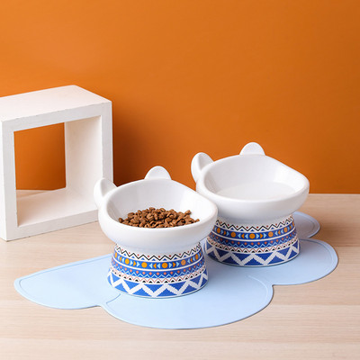 Bol de mâncare din ceramică cu covoraș pentru pisici