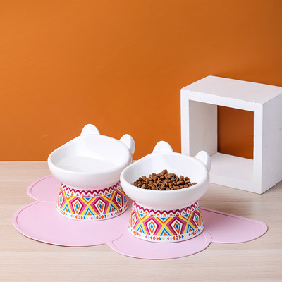 Bol de mâncare din ceramică cu covoraș pentru pisici