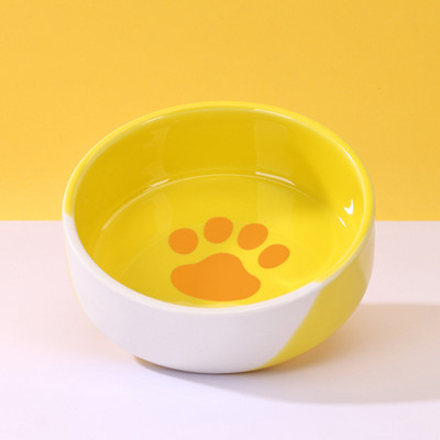 Bol din ceramică pentru hrana pisicilor de culoare galbenă