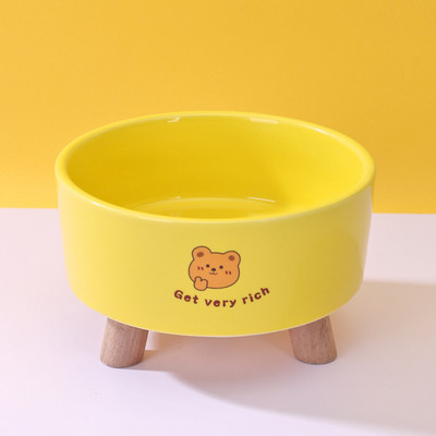 Bol din ceramică pentru hrana pisicilor de culoare galbenă