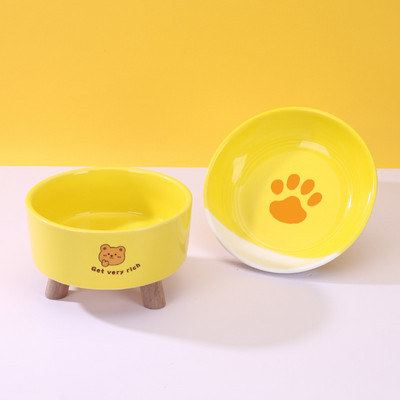 Bol din ceramică pentru hrana pisicilor de culoare galbenă